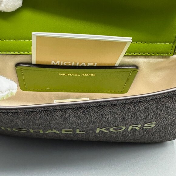 Michael Kors Bryant Meadow Green Small Contrast Convertible Crossbody Pouchette - Picture 12 of 16